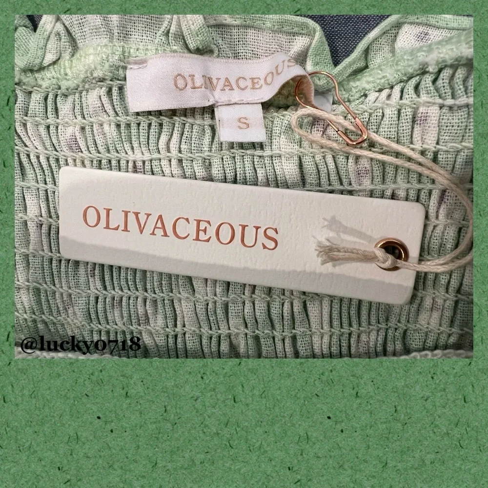 Olivaceous NWT Mint Green and White Floral Smocked Ruffle Mini Dress Sz S - Picture 6 of 7